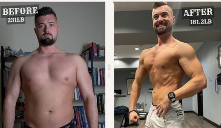 Ryan's own before and after, 231 pounds to 181 pounds